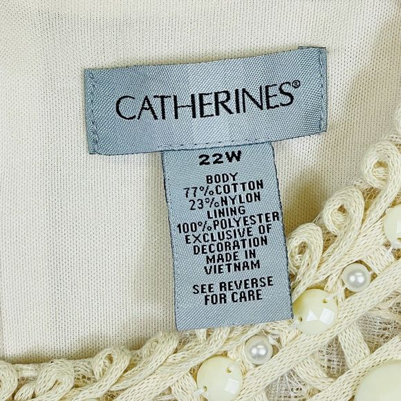 Catherines Ivory Lace Lined Beaded Collar Short Sleeve Sheath Dress Womens 2X - Picture 7 of 7
